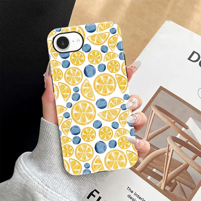 Aesthetics Summer Lemon Blueberry Phone Case for iPhone 17e/16e Case Cute Design Phone Cover Shockproof Soft TPU Hard PC Protection Funda for iPhone 17e/16e 6.1 Inch