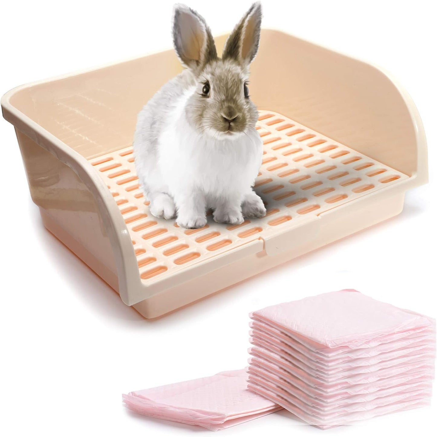 X-Large Rabbit Litter Box with 10PCS Bonus Pads, Drawer, Corner Toilet Box 17.3" x 13" and Bigger Pet Pan for Adult Guinea Pigs, Chinchilla, Ferret, Galesaur, Small Animals
