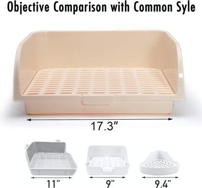 X-Large Rabbit Litter Box with 10PCS Bonus Pads, Drawer, Corner Toilet Box 17.3" x 13" and Bigger Pet Pan for Adult Guinea Pigs, Chinchilla, Ferret, Galesaur, Small Animals