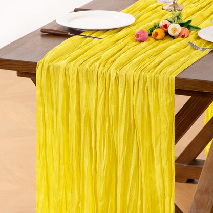 4 Pack Lemon Yellow Cheesecloth Table Runner 17×108 Inch Wrinkled | Sheer Boho Gauze Cheese Table Runner, for Summer Birthday Wedding, Bridal Baby Shower Holiday Home Decoration