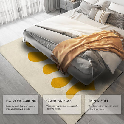 Minimalist Geometric Abstract 4'7" x 6'7" Area Rug for Living Room Modern Home Decor Washable Non Slip Rugs Yellow and White Modern Carpet for Nursery