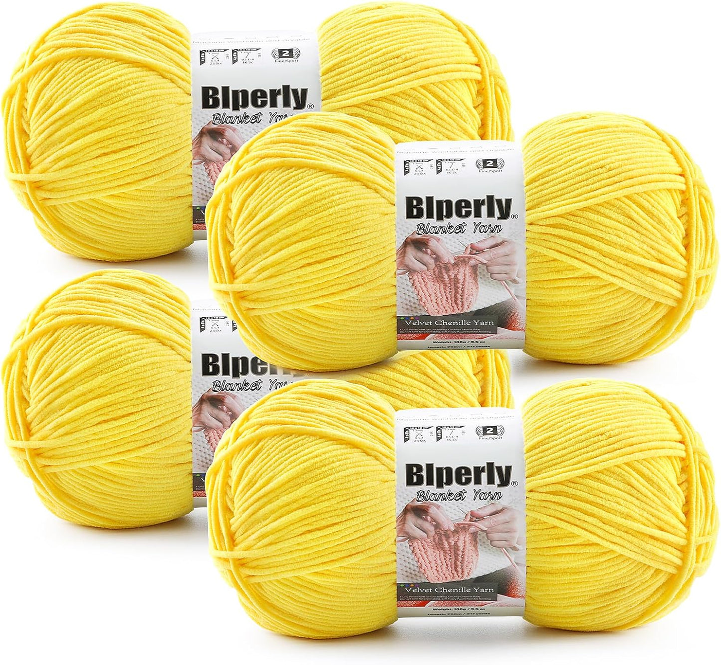 Skinny Chenille Yarn for Crocheting - 4 Pack of 100g/317yds - Soft Velvet Fluffy Plush Yarn for Amigurumi & Blanket, Knitting Yarn, #2 Sport Weight Fine Crochet Yarn (4, Golden Yellow)