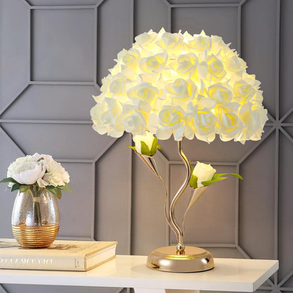 Flowers Table Light Fabric Rose Nightstand Lamp Creative Romantic Desk Lamp Yellow Princess Lamp for Wedding Decor Valentines Dating Bedroom Livingroom Office