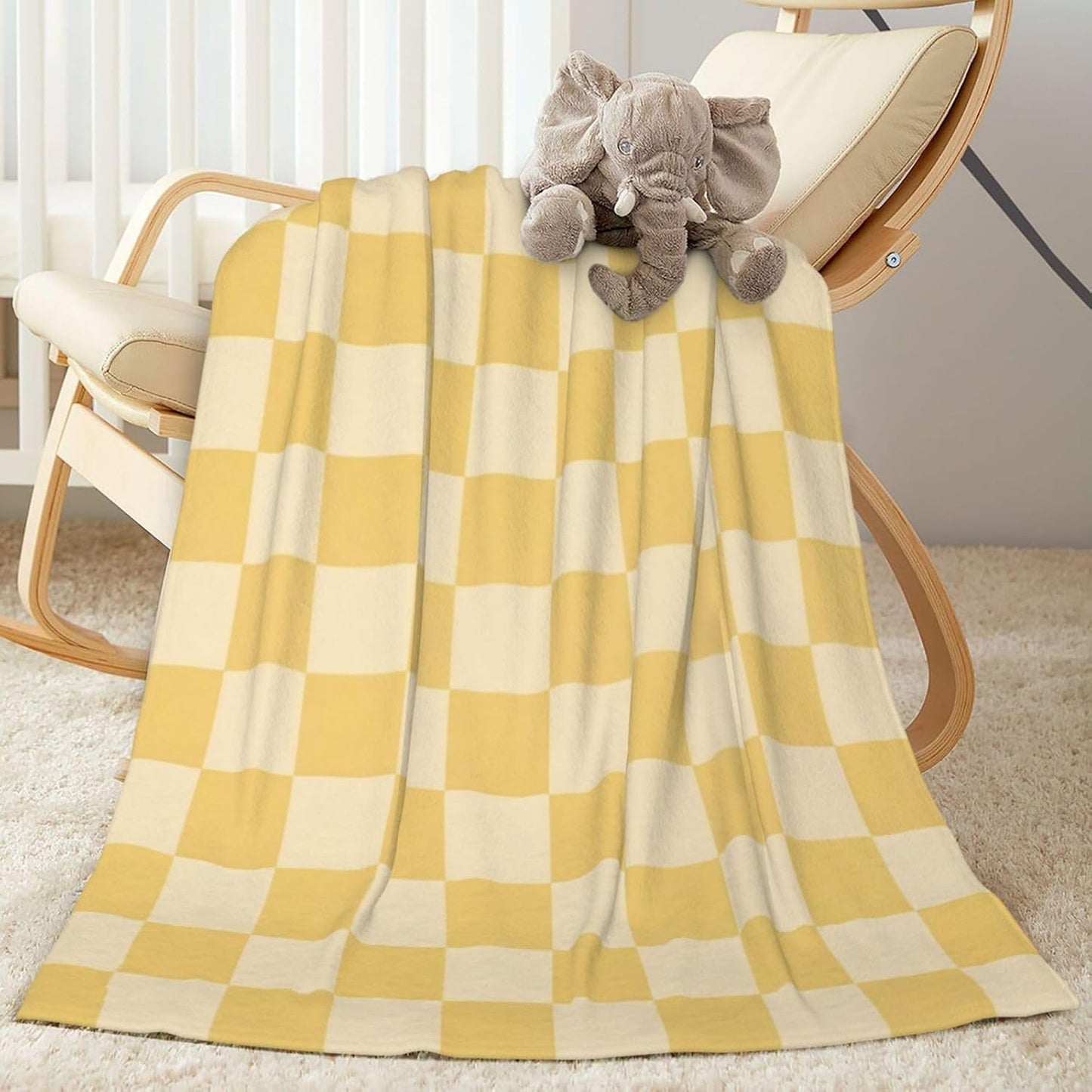 Yellow Checkered Throw Blankets All Season Ultra Soft Warm Checkerboard Grid Print Fleece Blanket for Home Bed Sofa Couch Chair Outdoor Travel Camping 50x40 Inch