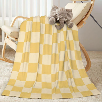Yellow Checkered Throw Blankets All Season Ultra Soft Warm Checkerboard Grid Print Fleece Blanket for Home Bed Sofa Couch Chair Outdoor Travel Camping 50x40 Inch