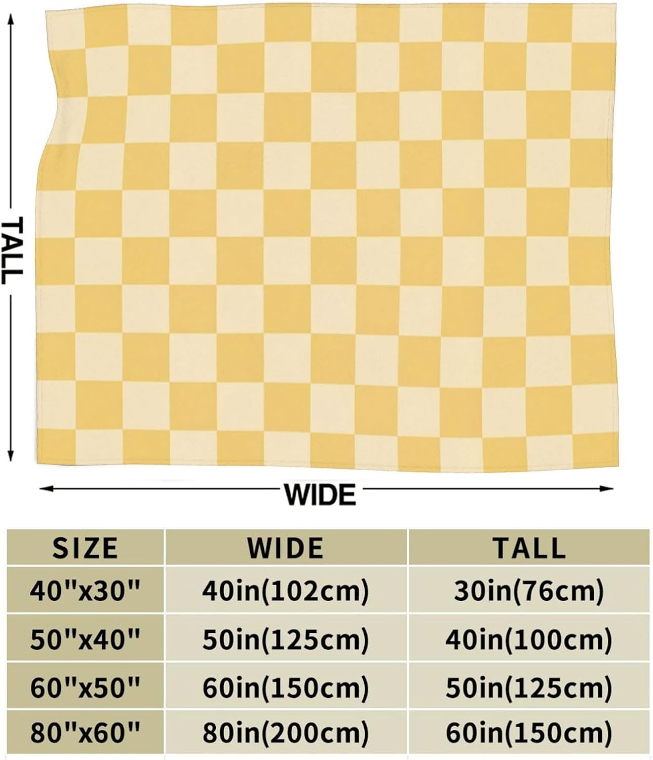 Yellow Checkered Throw Blankets All Season Ultra Soft Warm Checkerboard Grid Print Fleece Blanket for Home Bed Sofa Couch Chair Outdoor Travel Camping 50x40 Inch