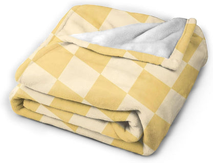 Yellow Checkered Throw Blankets All Season Ultra Soft Warm Checkerboard Grid Print Fleece Blanket for Home Bed Sofa Couch Chair Outdoor Travel Camping 50x40 Inch