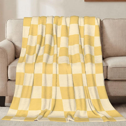 Yellow Checkered Throw Blankets All Season Ultra Soft Warm Checkerboard Grid Print Fleece Blanket for Home Bed Sofa Couch Chair Outdoor Travel Camping 50x40 Inch