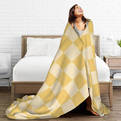 Yellow Checkered Throw Blankets All Season Ultra Soft Warm Checkerboard Grid Print Fleece Blanket for Home Bed Sofa Couch Chair Outdoor Travel Camping 50x40 Inch