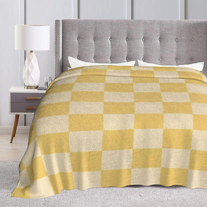 Yellow Checkered Throw Blankets All Season Ultra Soft Warm Checkerboard Grid Print Fleece Blanket for Home Bed Sofa Couch Chair Outdoor Travel Camping 50x40 Inch