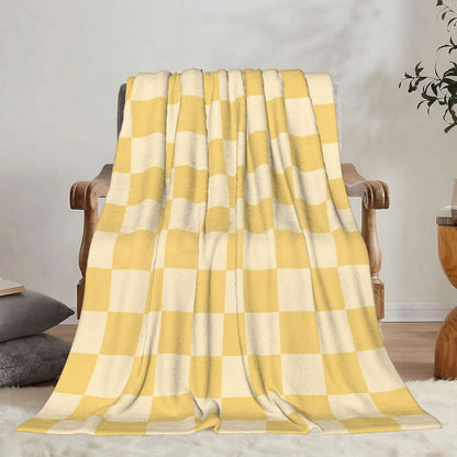 Yellow Checkered Throw Blankets All Season Ultra Soft Warm Checkerboard Grid Print Fleece Blanket for Home Bed Sofa Couch Chair Outdoor Travel Camping 50x40 Inch