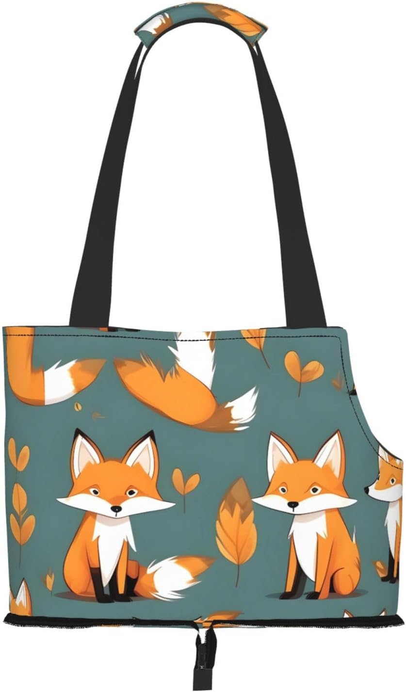 Small Pet Carrier Purse Bag, Yellow Fox Print Shoulder Bag for Dogs Cats, Puppy Tote Travel Handbag