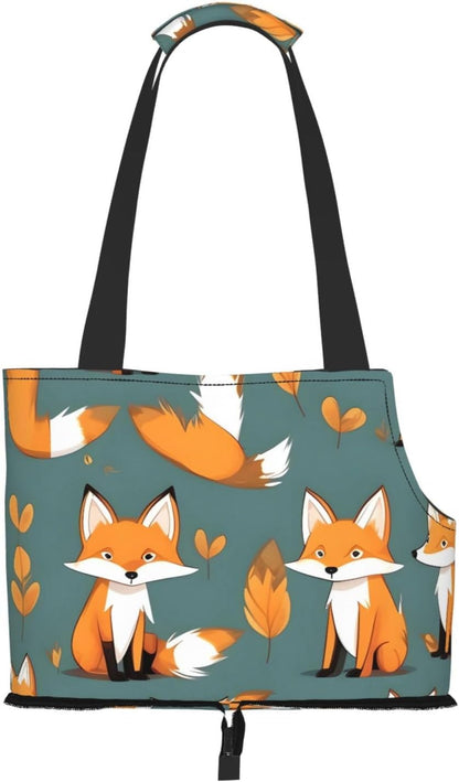 Small Pet Carrier Purse Bag, Yellow Fox Print Shoulder Bag for Dogs Cats, Puppy Tote Travel Handbag