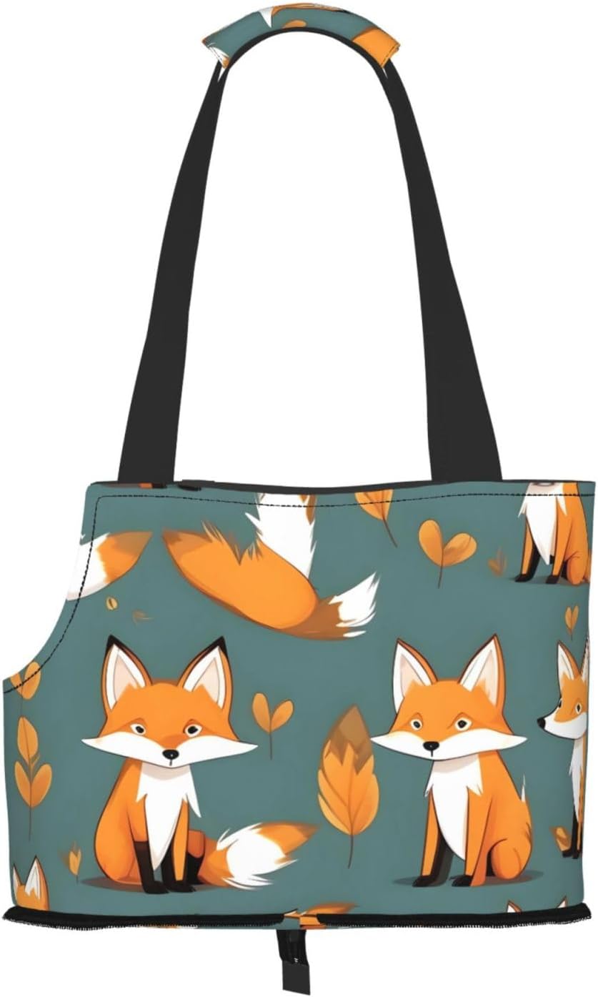 Small Pet Carrier Purse Bag, Yellow Fox Print Shoulder Bag for Dogs Cats, Puppy Tote Travel Handbag