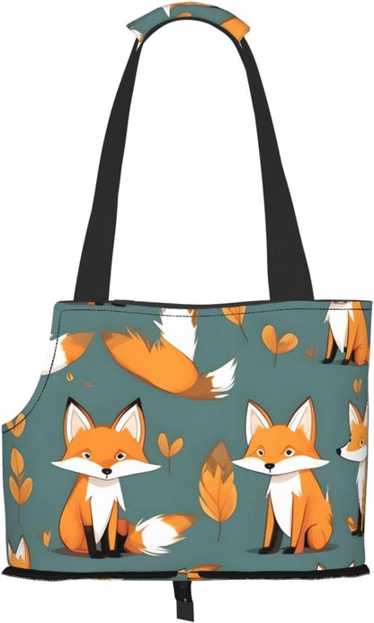 Small Pet Carrier Purse Bag, Yellow Fox Print Shoulder Bag for Dogs Cats, Puppy Tote Travel Handbag