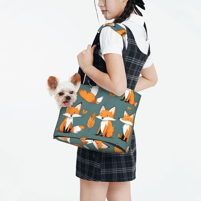 Small Pet Carrier Purse Bag, Yellow Fox Print Shoulder Bag for Dogs Cats, Puppy Tote Travel Handbag