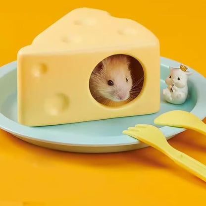 Hamster Hideout Ceramic,Cheese Shape Funny Small Animal Pet Bed for Hamster,MINI Hut Cave Cage Accessories for Dwarf Hmaster,Gerbils,Small Guinea Pig and Hedgehog (Small,Yellow)