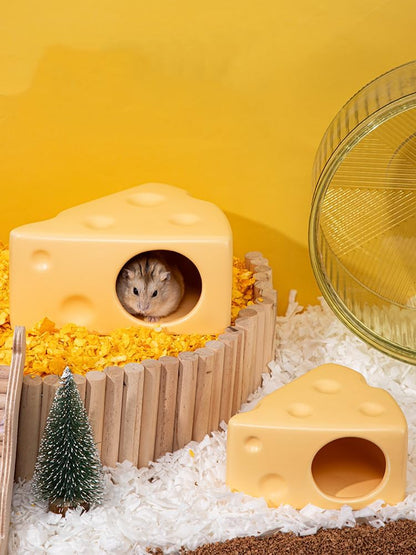 Hamster Hideout Ceramic,Cheese Shape Funny Small Animal Pet Bed for Hamster,MINI Hut Cave Cage Accessories for Dwarf Hmaster,Gerbils,Small Guinea Pig and Hedgehog (Small,Yellow)