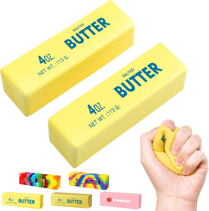2PCS Butter Squishy, Soft Slow Rising Squeeze Toys, Butter Stick Squishy Fidget Toys Anxiety & Stress Relief for Office Desk Toys, Party Favors & Birthday Gifts (Yellow 2Pcs)
