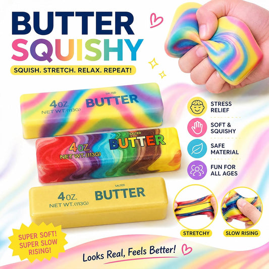 2PCS Butter Squishy, Soft Slow Rising Squeeze Toys, Butter Stick Squishy Fidget Toys Anxiety & Stress Relief for Office Desk Toys, Party Favors & Birthday Gifts (Yellow 2Pcs)