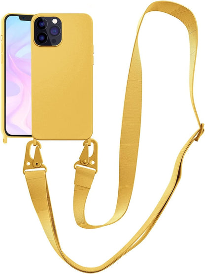 Compatible with iPhone 14 Pro Case with Lanyard Crossbody iPhone Case with Strap Adjustable Shockproof Drop Protection Silicone Phone Cover for iPhone 14 Pro 6.1’’ Lemon Yellow