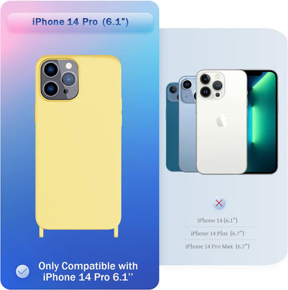 Compatible with iPhone 14 Pro Case with Lanyard Crossbody iPhone Case with Strap Adjustable Shockproof Drop Protection Silicone Phone Cover for iPhone 14 Pro 6.1’’ Lemon Yellow