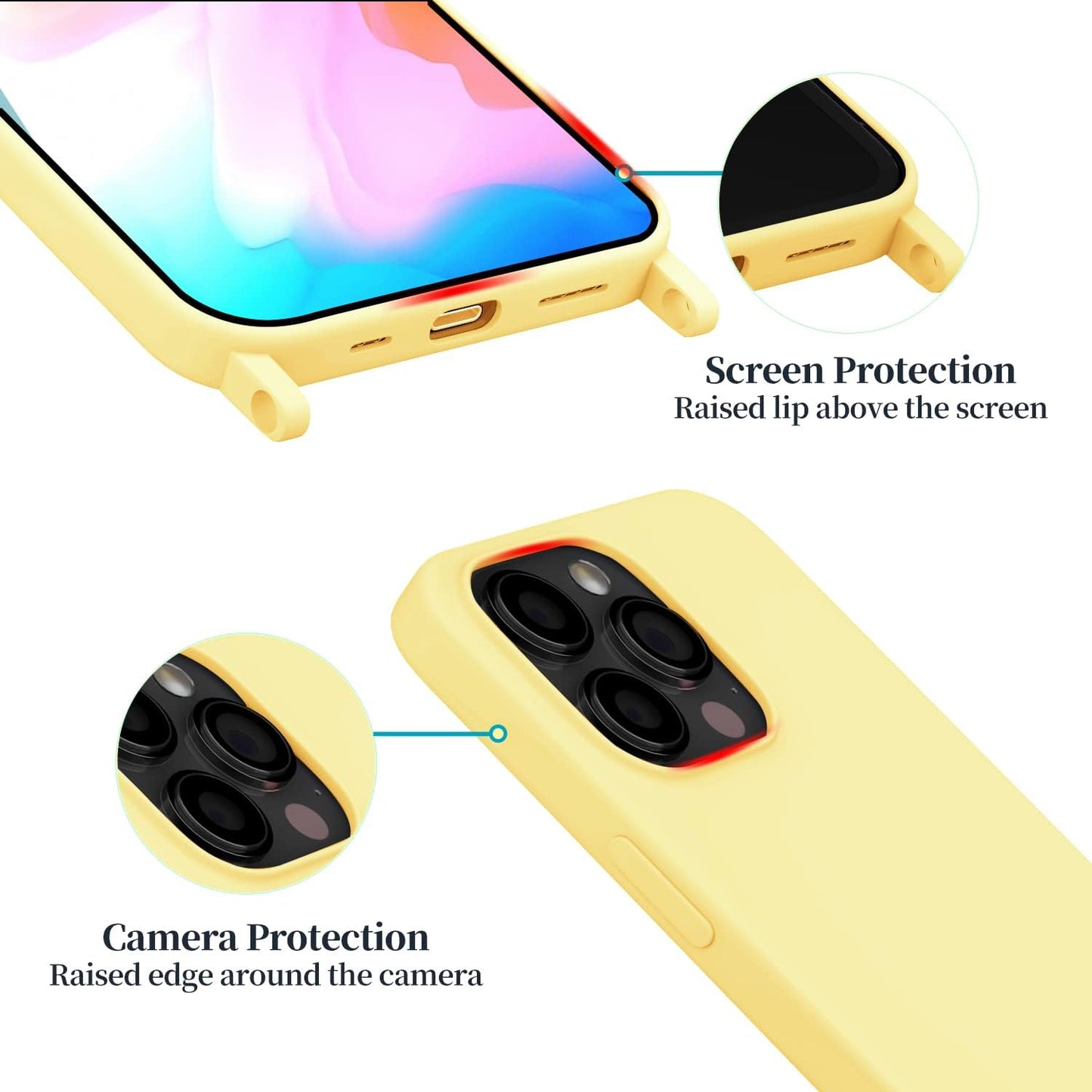 Compatible with iPhone 14 Pro Case with Lanyard Crossbody iPhone Case with Strap Adjustable Shockproof Drop Protection Silicone Phone Cover for iPhone 14 Pro 6.1’’ Lemon Yellow