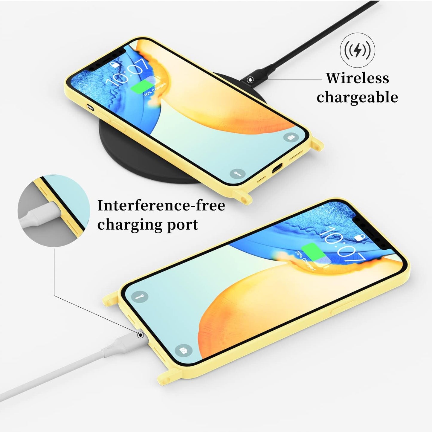 Compatible with iPhone 14 Pro Case with Lanyard Crossbody iPhone Case with Strap Adjustable Shockproof Drop Protection Silicone Phone Cover for iPhone 14 Pro 6.1’’ Lemon Yellow