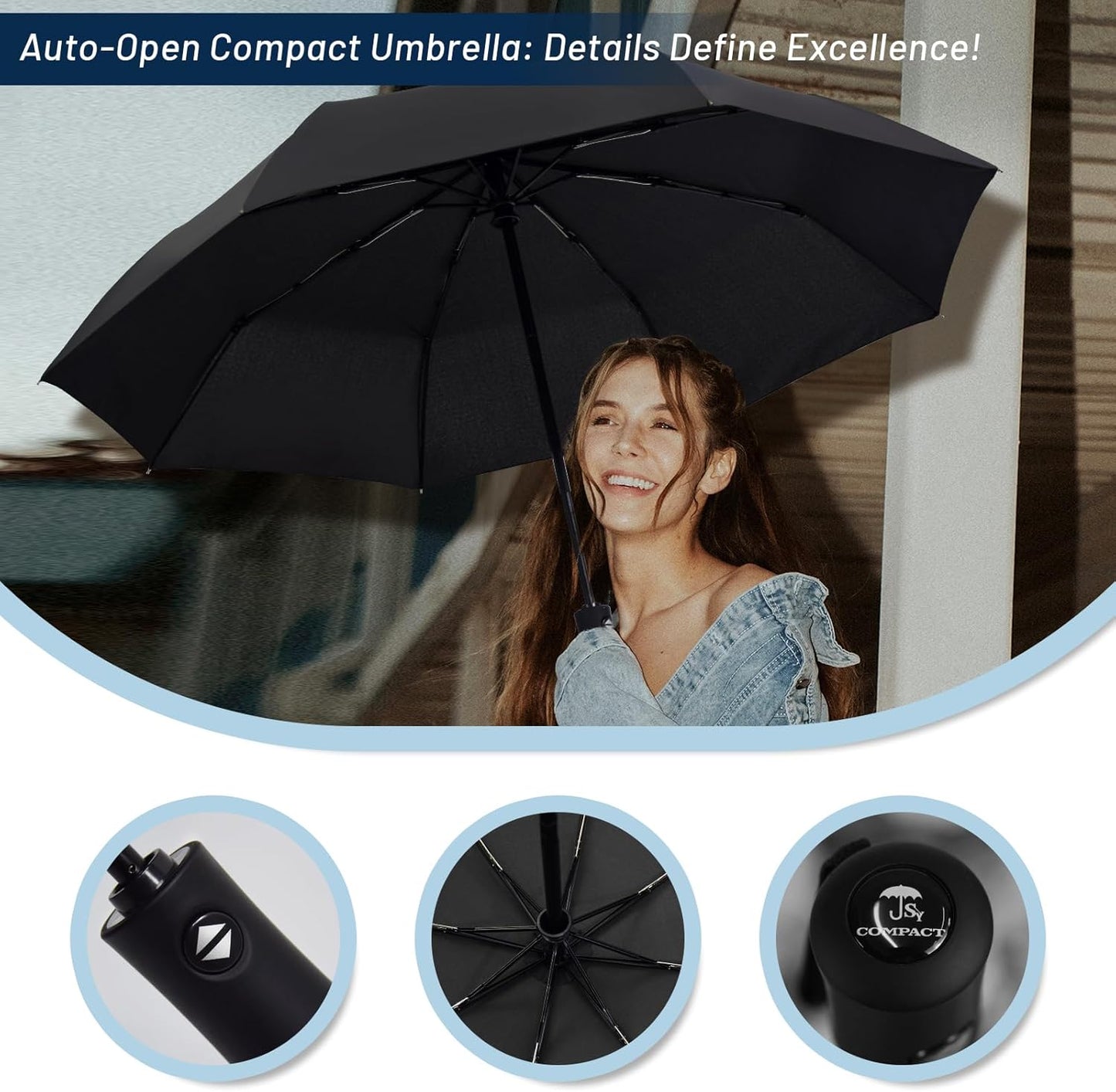 Travel Umbrella 2 Pack - Windproof Automatic Umbrellas for Rain Small Set for Family & Students, Lightest 8-Rib, Strong & Portable, College Travel Essentials Perfect for Home Office & Car, Factory Direct