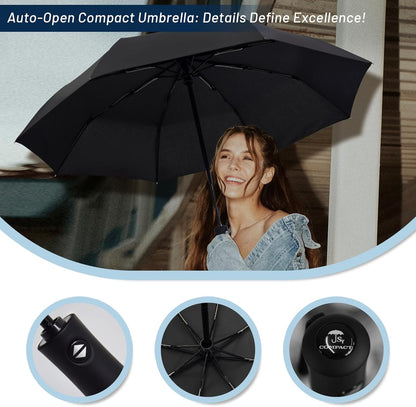 Travel Umbrella 2 Pack - Windproof Automatic Umbrellas for Rain Small Set for Family & Students, Lightest 8-Rib, Strong & Portable, College Travel Essentials Perfect for Home Office & Car, Factory Direct