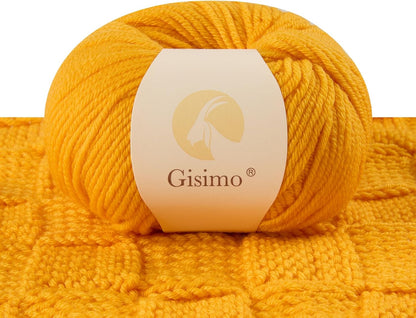 100% Merino Wool Yarn, 6-Ply Luxurious and Soft Yarn for Hand Knitting & Crocheting, 1.76 OZ/50g, 127 yds/116 Meters(Golden Yellow, 1 Ball)