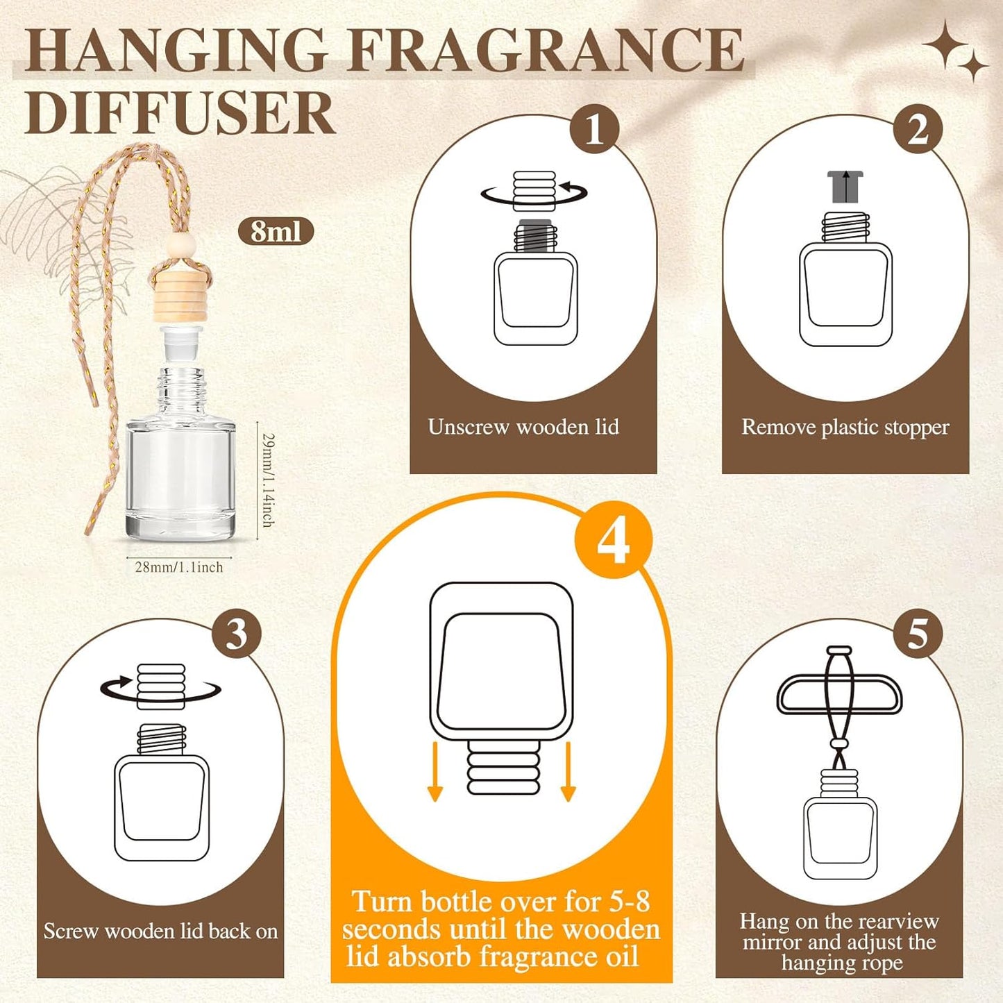 6Pack Car Air Freshener, Hanging Essential Oil Air Freshener Diffuser | Long-Lasting Fragrance Odor Eliminator, Cute Car Interior Decor Auto Car Scents Accessories Gifts for Women & Men