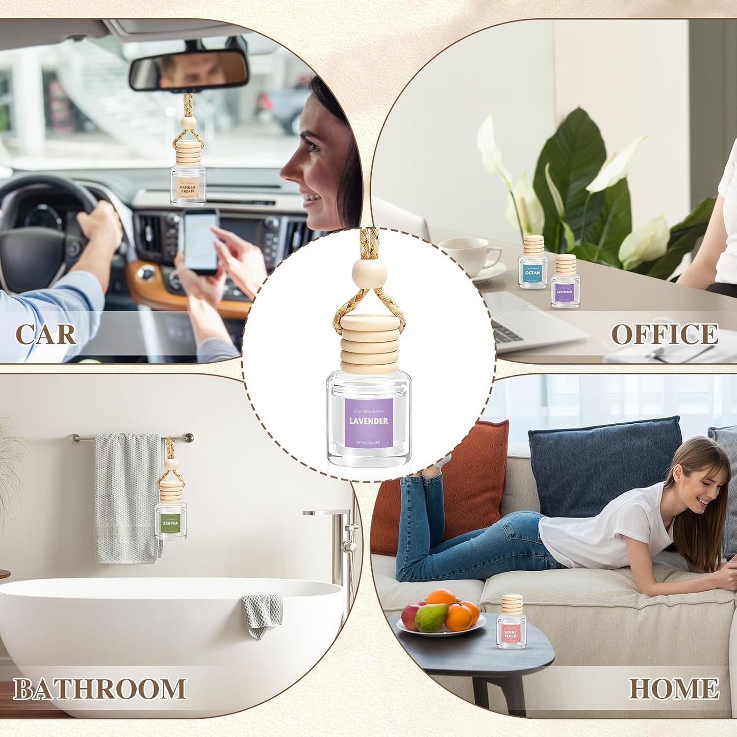 6Pack Car Air Freshener, Hanging Essential Oil Air Freshener Diffuser | Long-Lasting Fragrance Odor Eliminator, Cute Car Interior Decor Auto Car Scents Accessories Gifts for Women & Men