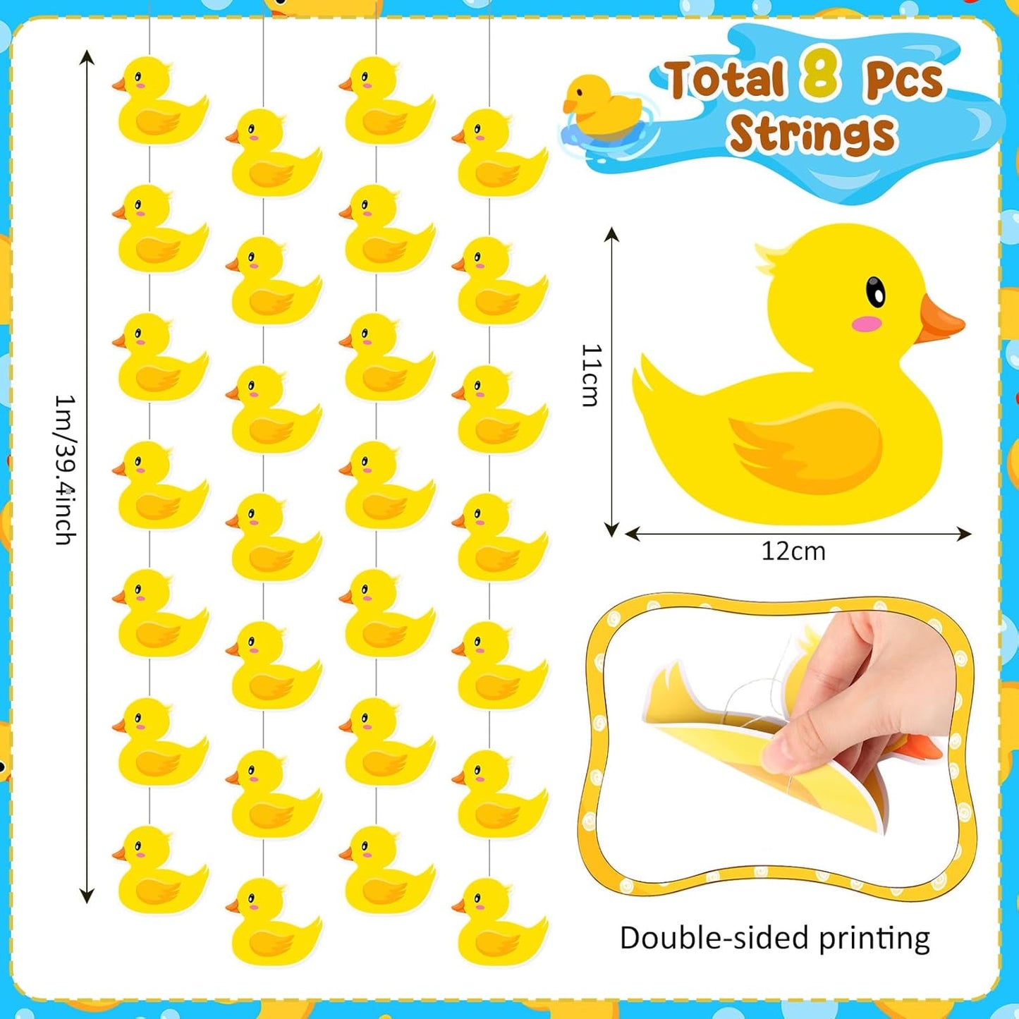 8 Pcs Duck Hanging Decoration Duck Garland Banner Cute Yellow Banner for Birthday Party Baby Showers Decoration Supplies Photo Booth Props