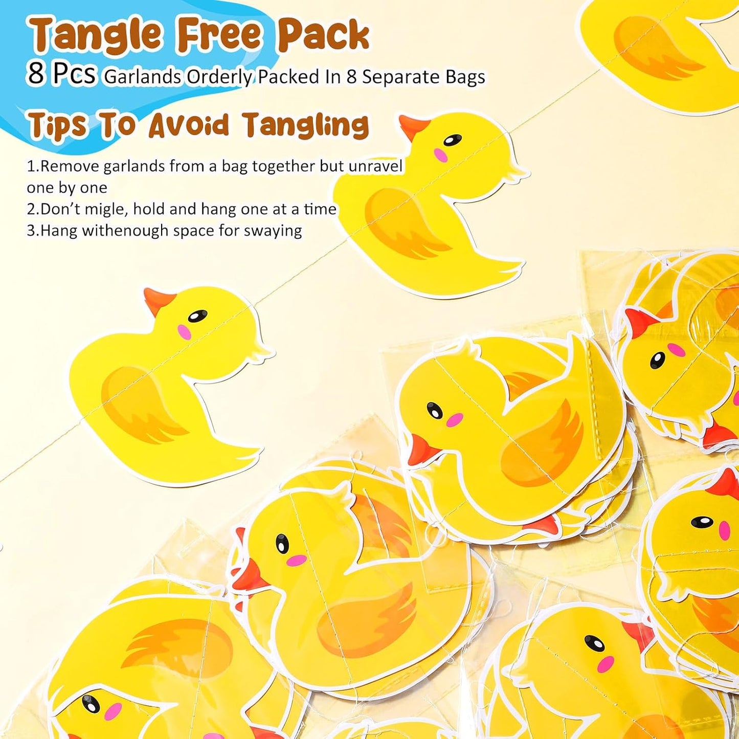 8 Pcs Duck Hanging Decoration Duck Garland Banner Cute Yellow Banner for Birthday Party Baby Showers Decoration Supplies Photo Booth Props