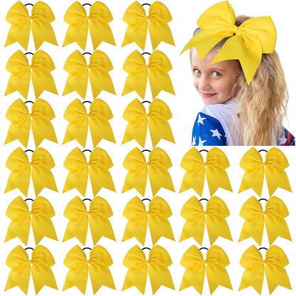 24 PCS 8" Large Cheer Bows Yellow Girl Hair Bows Cheerleading Softball Team Bow Hair Accessories for cheerleaders football Competition Sports