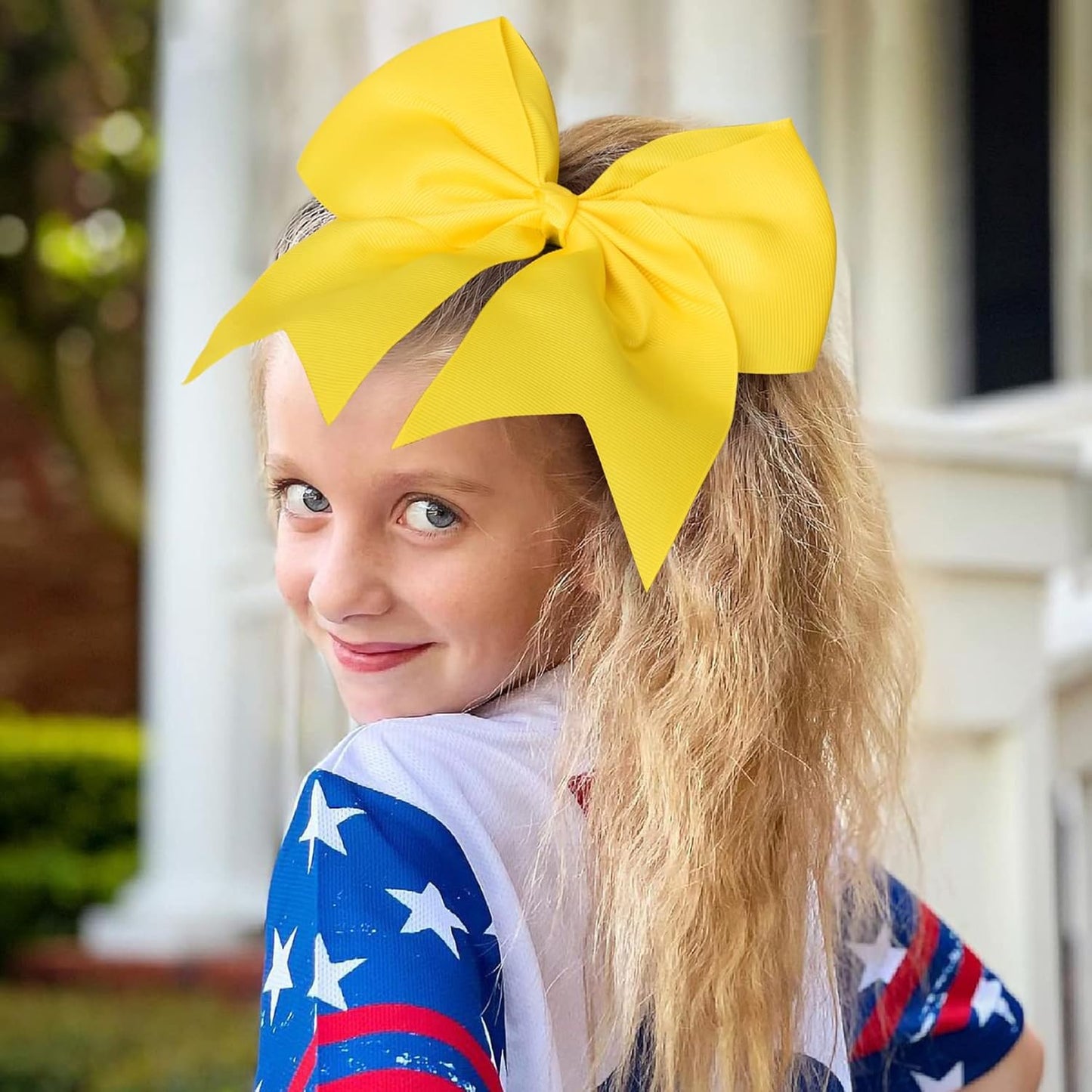 24 PCS 8" Large Cheer Bows Yellow Girl Hair Bows Cheerleading Softball Team Bow Hair Accessories for cheerleaders football Competition Sports