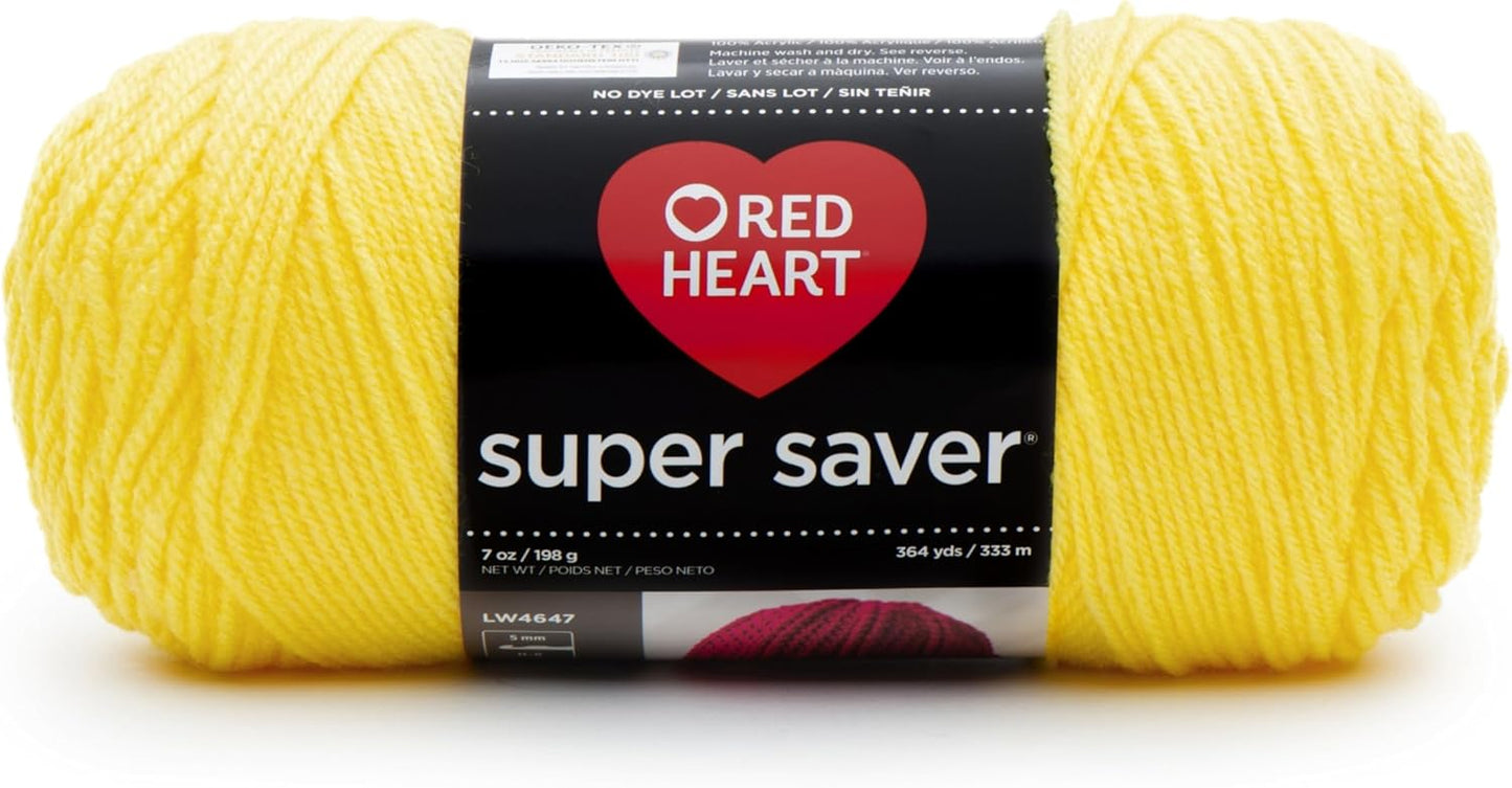 Super Saver Yarn, Bright Yellow | #4 Medium Worsted Weight Acrylic Soft Yarn for Blankets, Beanies, Amigurumi, and Beginner Projects, 364 yards, 198g/7oz