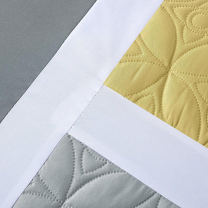Bernard 7-Piece Full Bed in a Bag - Yellow Charcoal Gray Pieced Color Block Bedding Embossed Medallion Quilted Patchwork Comforter Set with Bed Sheets for All Season