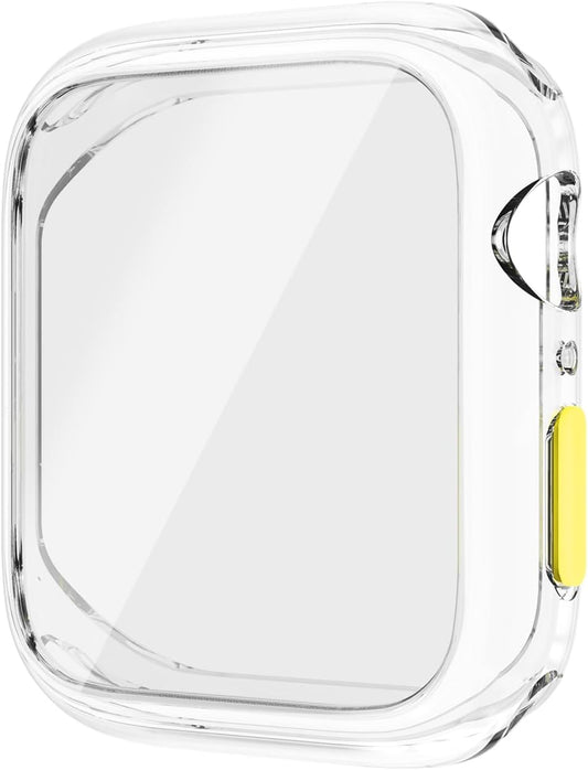 Case Compatible with Apple Watch 4/5/6/SE 44MM with Tempered Glass Screen Protector, Full Coverage Bumper Cover for iWatch Smartwatch Accessories Transparent + Yellow