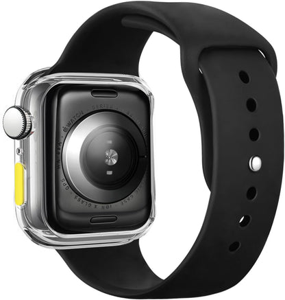 Case Compatible with Apple Watch 4/5/6/SE 44MM with Tempered Glass Screen Protector, Full Coverage Bumper Cover for iWatch Smartwatch Accessories Transparent + Yellow