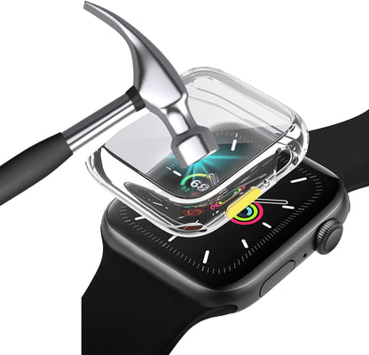 Case Compatible with Apple Watch 4/5/6/SE 44MM with Tempered Glass Screen Protector, Full Coverage Bumper Cover for iWatch Smartwatch Accessories Transparent + Yellow