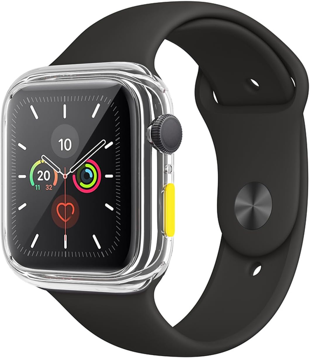 Case Compatible with Apple Watch 4/5/6/SE 44MM with Tempered Glass Screen Protector, Full Coverage Bumper Cover for iWatch Smartwatch Accessories Transparent + Yellow