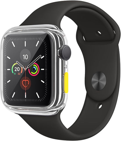 Case Compatible with Apple Watch 4/5/6/SE 44MM with Tempered Glass Screen Protector, Full Coverage Bumper Cover for iWatch Smartwatch Accessories Transparent + Yellow