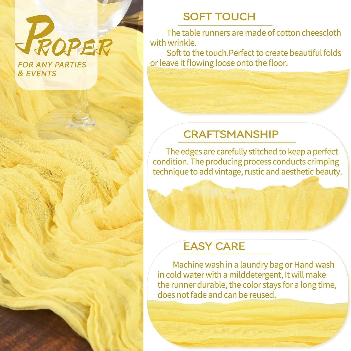 10 Packs Cheesecloth Table Baby Yellow, 10Ft x 35" Light Yellow Rustic Gauze Boho Wedding Table Runner Decoration, Wedding Table Decor Table Cloth for Wedding Party Bridal Shower Table