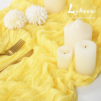 10 Packs Cheesecloth Table Baby Yellow, 10Ft x 35" Light Yellow Rustic Gauze Boho Wedding Table Runner Decoration, Wedding Table Decor Table Cloth for Wedding Party Bridal Shower Table
