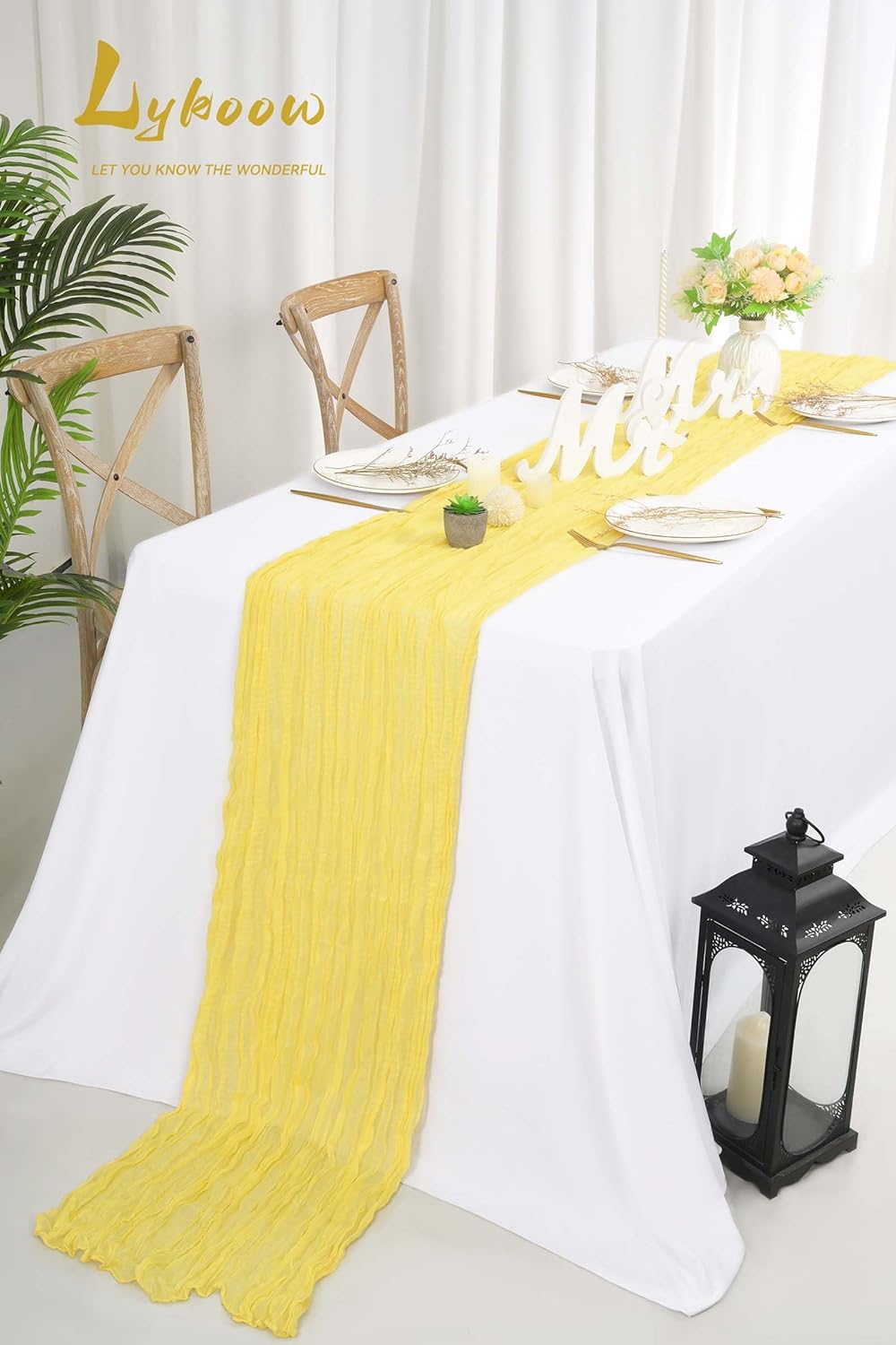 10 Packs Cheesecloth Table Baby Yellow, 10Ft x 35" Light Yellow Rustic Gauze Boho Wedding Table Runner Decoration, Wedding Table Decor Table Cloth for Wedding Party Bridal Shower Table