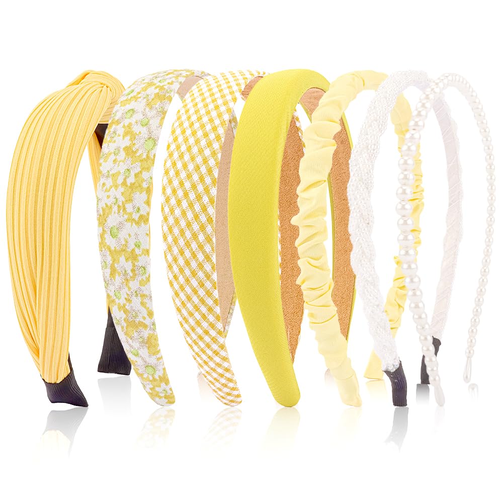 7 Pack Yellow Headbands for Women Girls Headbands Fashion Non Slip Hairbands Cute Hair Accessories Multi-style Headband Pack