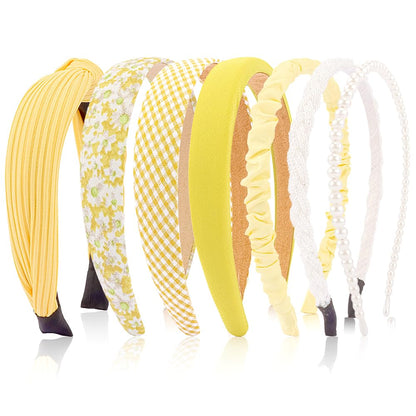 7 Pack Yellow Headbands for Women Girls Headbands Fashion Non Slip Hairbands Cute Hair Accessories Multi-style Headband Pack