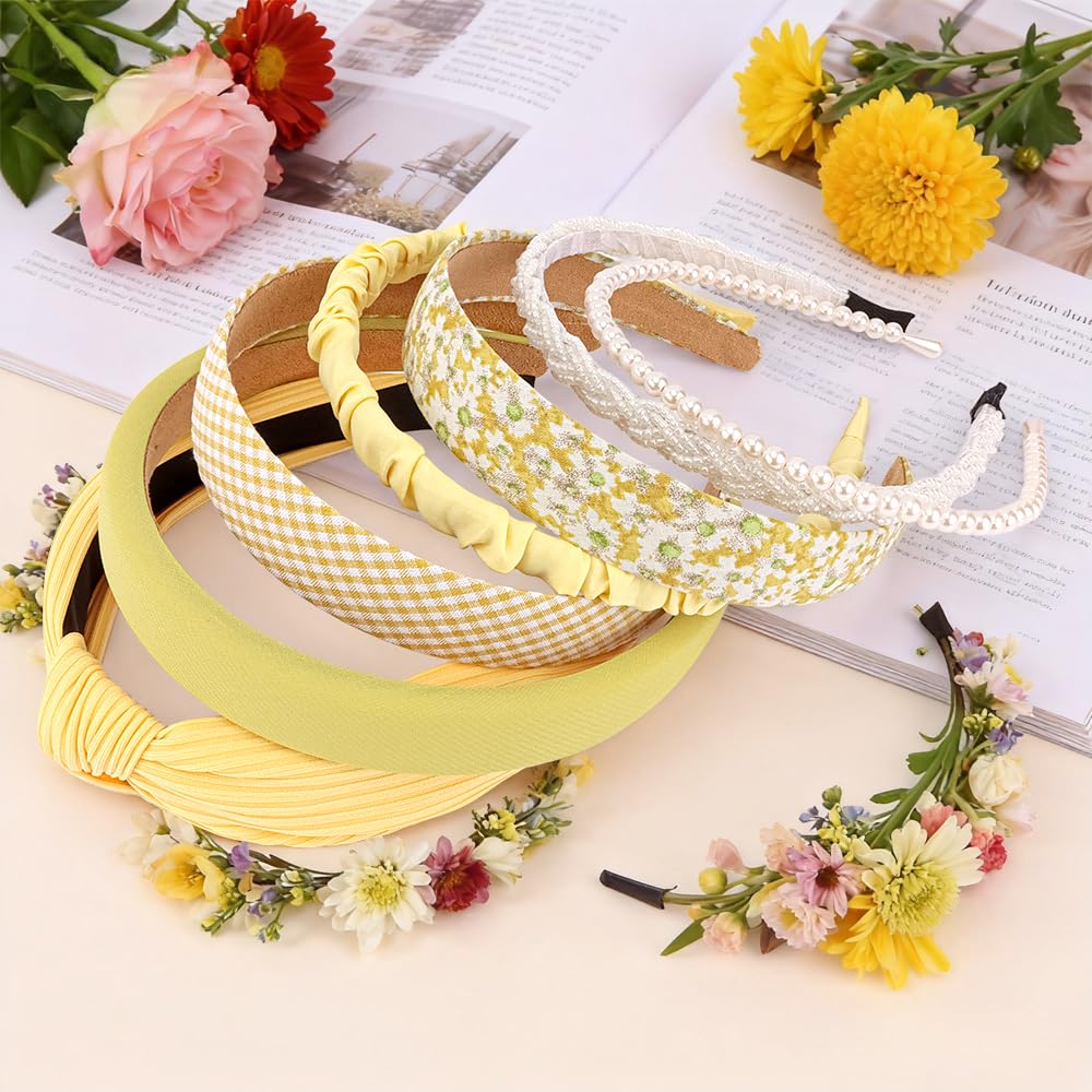 7 Pack Yellow Headbands for Women Girls Headbands Fashion Non Slip Hairbands Cute Hair Accessories Multi-style Headband Pack